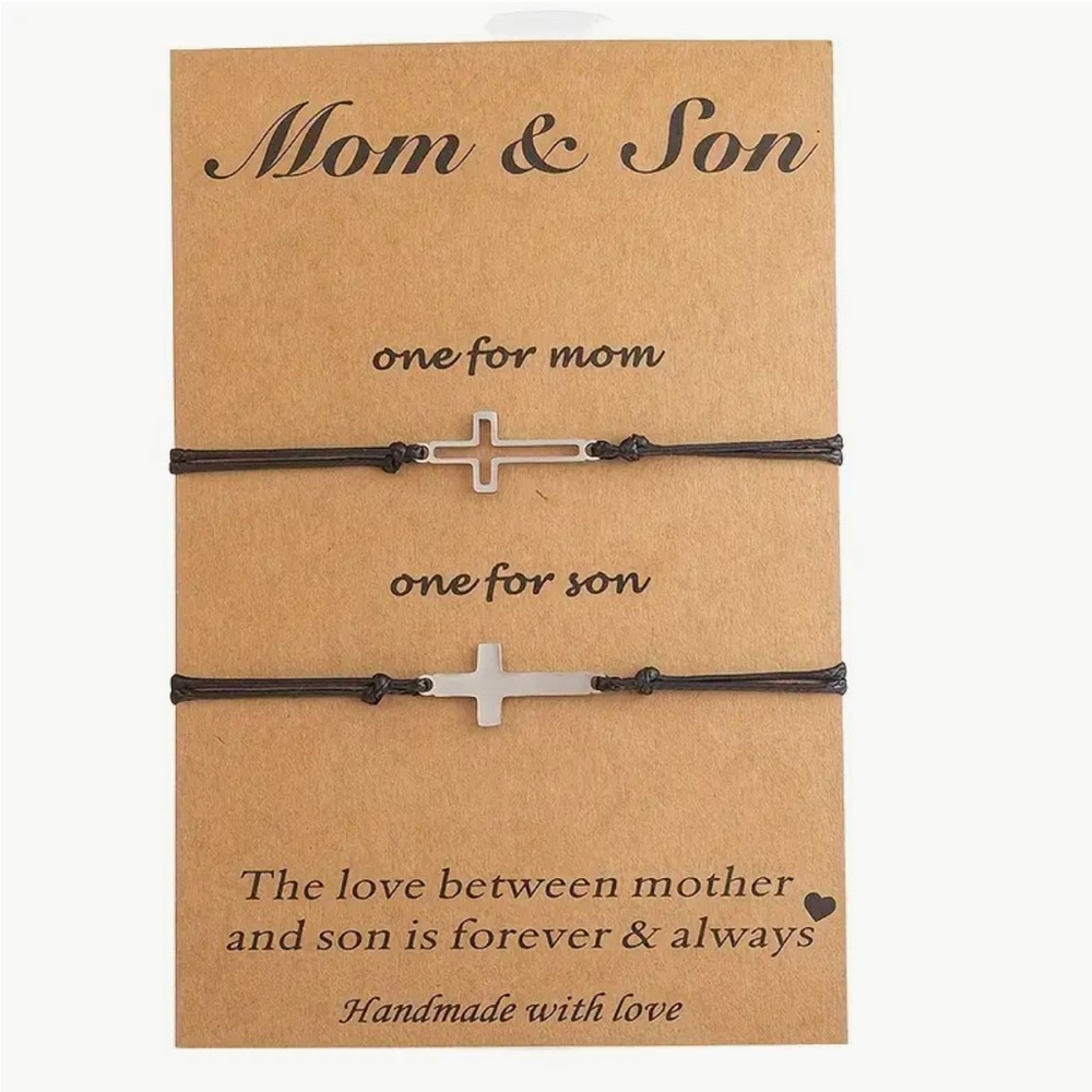 Bracelet Stainless Steel Cross Braided Set Mother & Son Gift for Mother or Son
